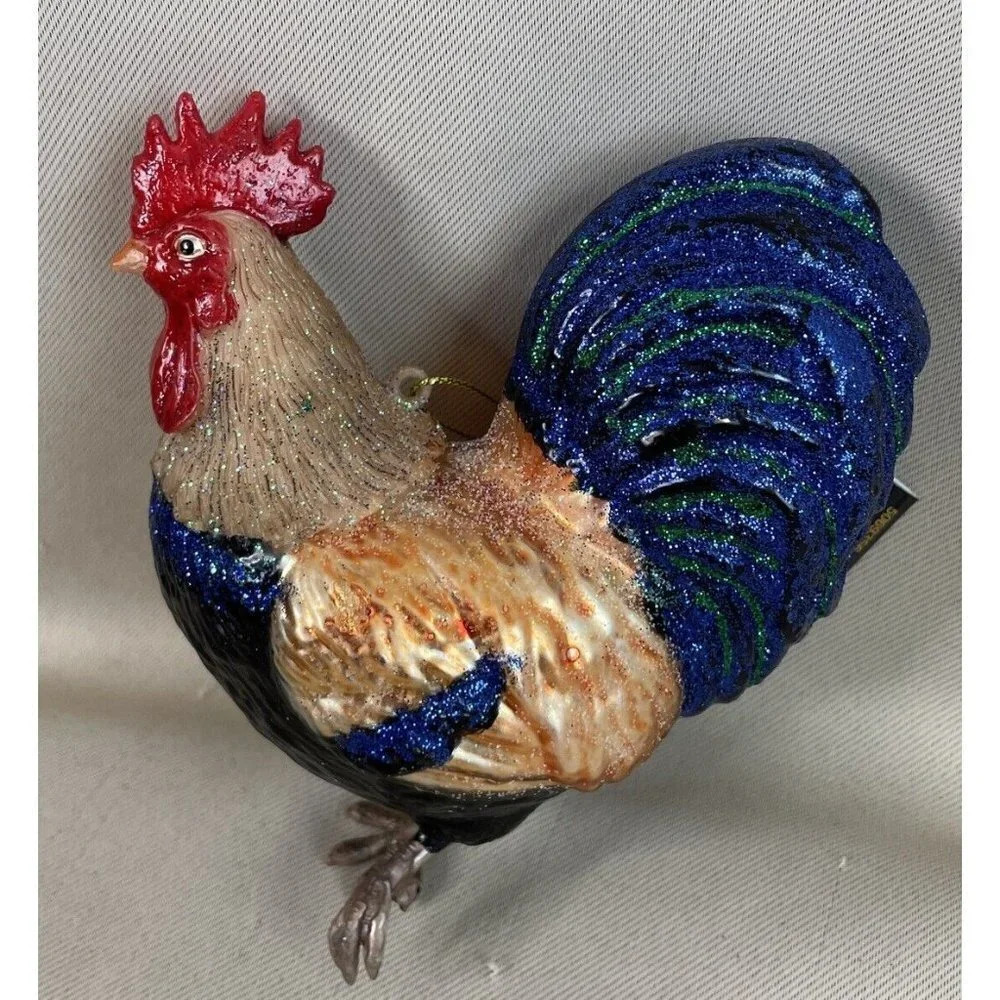 Robert Stanley Rooster‎ Chicken Glass Christmas Holiday Tree Ornament NEW